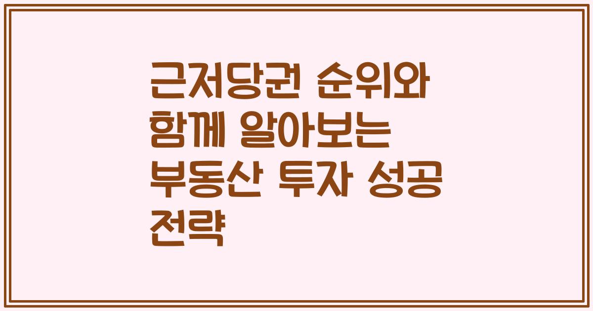 근저당권 순위와 함께 알아보는 부동산 투자 성공 전략