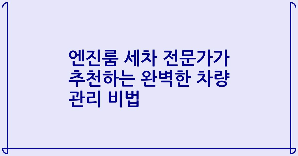 엔진룸 세차 전문가가 추천하는 완벽한 차량 관리 비법