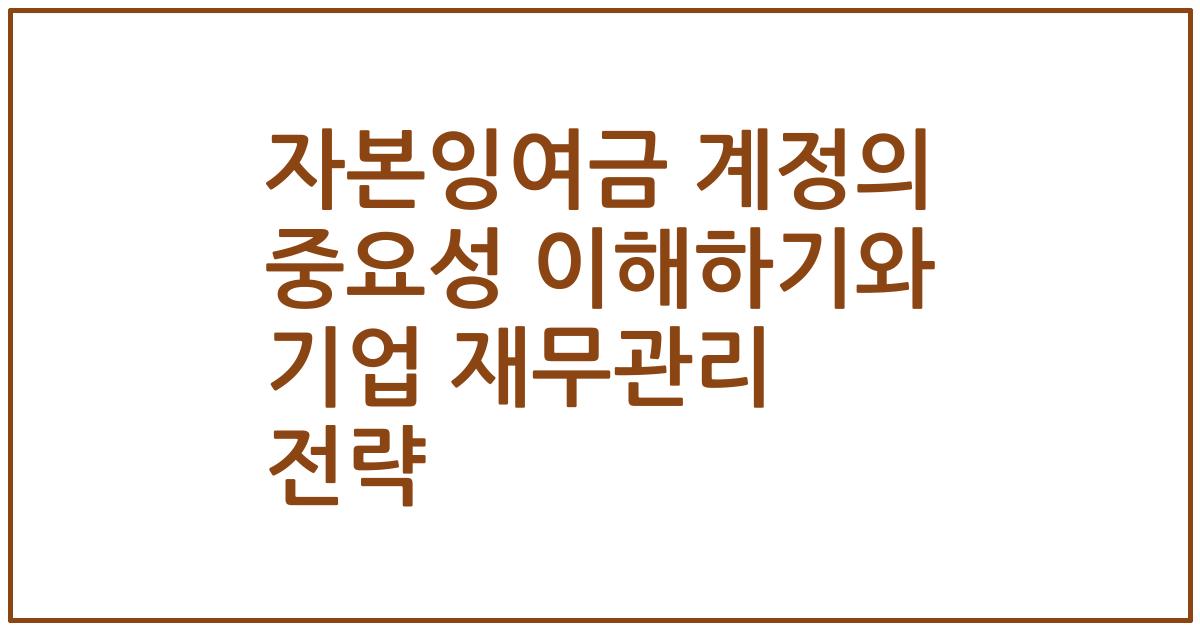 자본잉여금 계정의 중요성 이해하기와 기업 재무관리 전략