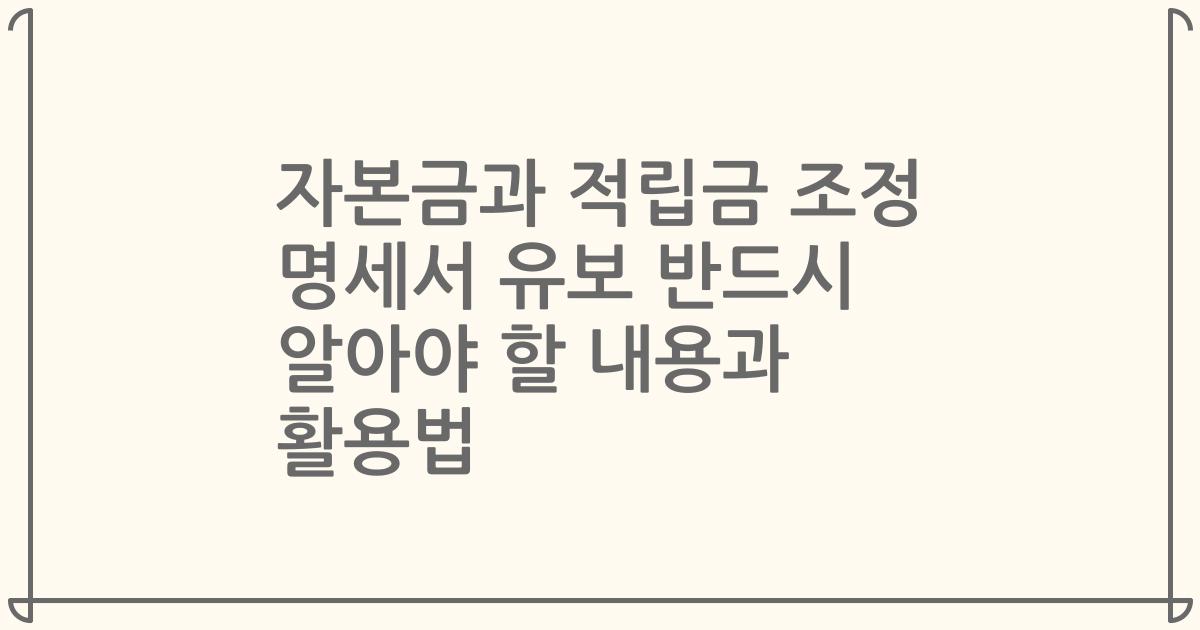 자본금과 적립금 조정 명세서 유보 반드시 알아야 할 내용과 활용법