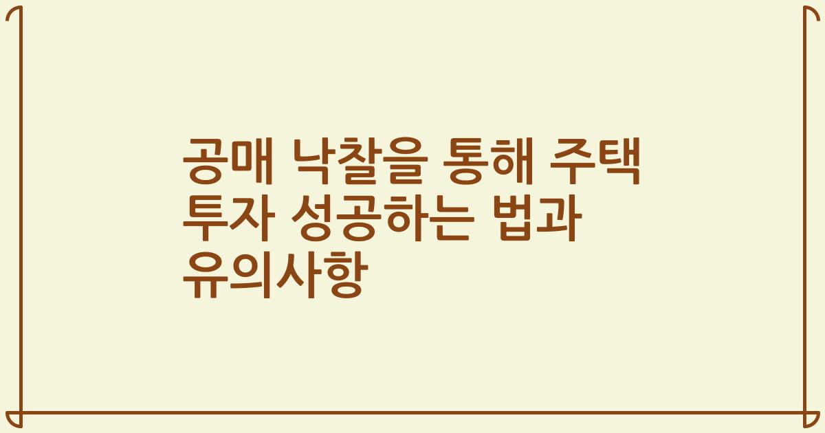 공매 낙찰을 통해 주택 투자 성공하는 법과 유의사항